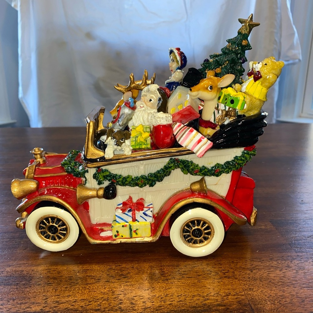 Vintage Fitz & Floyd Holiday Musicals, Santa Mobile We Wish You A Merry XMAS
